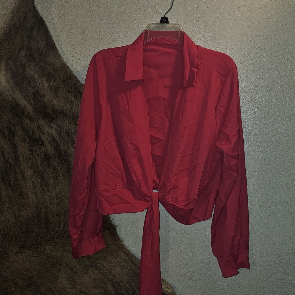 Red Women's Wrap Crop Blouse